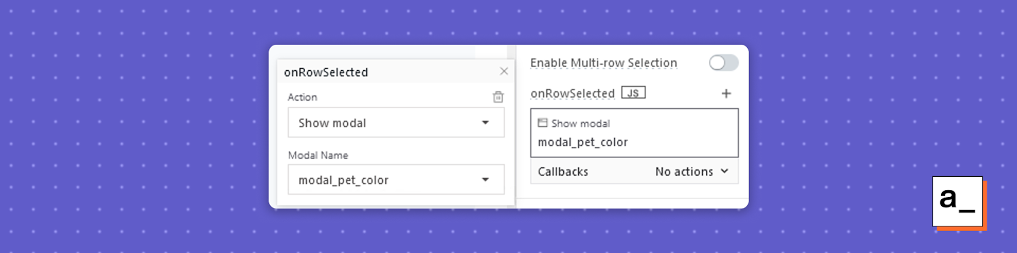 Screenshot showing how to open a modal from a table trigger.