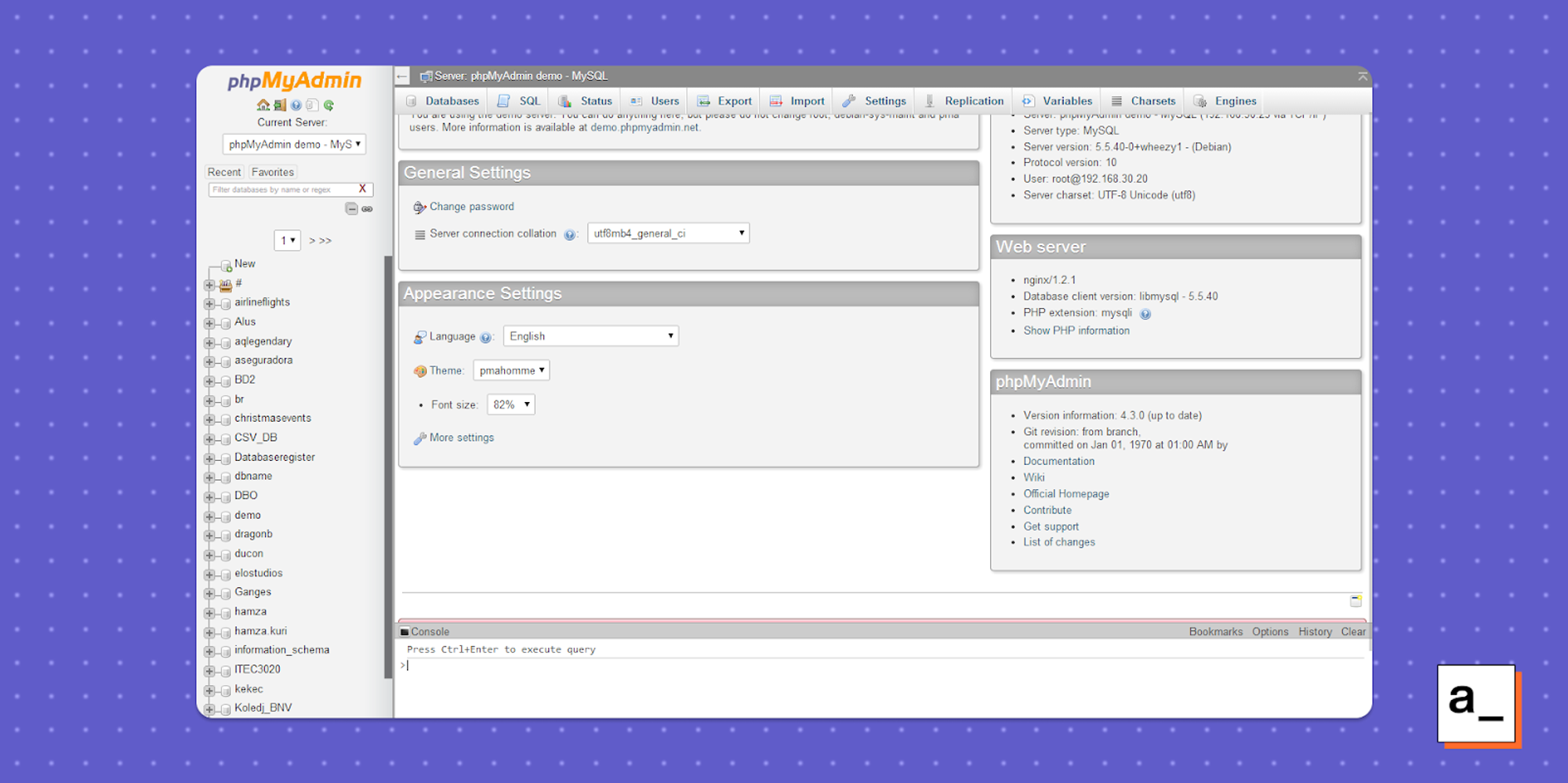 A screenshot of the phpMyAdmin interface
